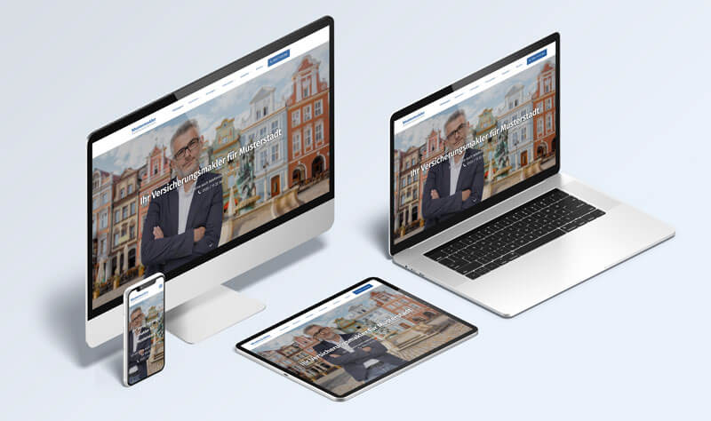 Professionelle Maklerhomepage für Versicherungsmakler optimal dargestellt auf allen Endgeräten